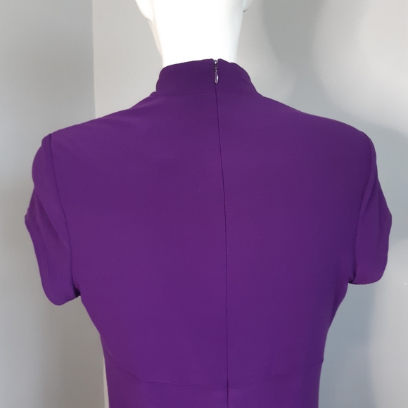 Joseph Ribkoff purple stretchy rouched front vneck short sleeve zip dress 12 - Picture 7 of 10
